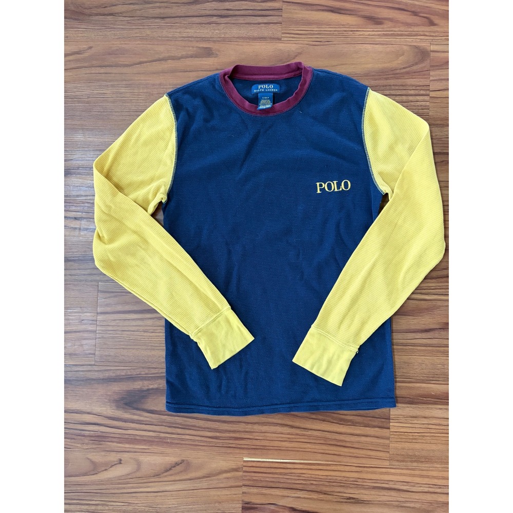 Polo Ralph Lauren thermal long sleeve shirt navy waffle-knit body yellow maroon
